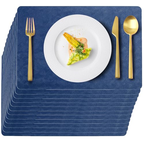 Blue Plastic Vinyl Placemats Set of 12, Waterproof Heat Resistant Table Mats,Faux Leather Wipeable Washable Easy Clean Non-Slip Place Mats for Indoor Outdoor(12,Blue) - color: Blue