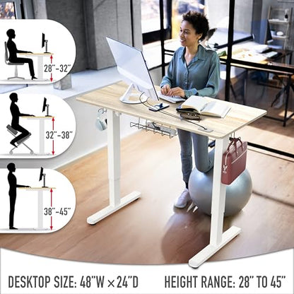 SHW 48-Inch Electric Height Adjustable Standing Desk w/Drawer, Maple - color: Maple, size: 48-Inch