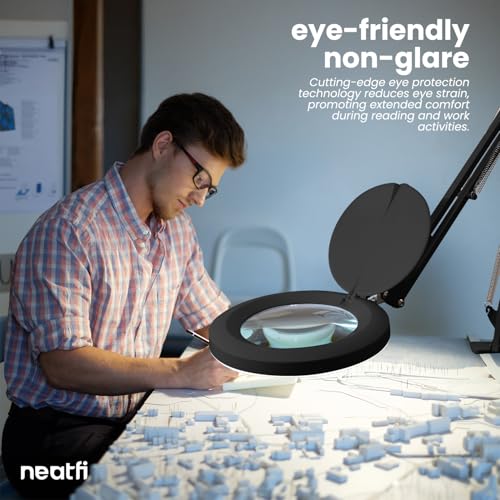 Neatfi LED Magnifying Lamp with Clamp | 2.25x Magnification | 120 SMD LEDs | 1,200 Lumens | 12W | Adjustable Color Temperature Desk Lamp Magnifier (Black-3, 5-Diopter) - color: Black-3, size: 5-Diopter