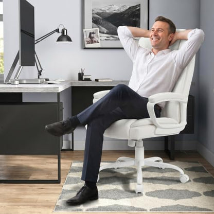 LEMBERI High Back PU Leather Executive Office Chair, Adjustable Swivel Computer Desk Chair with Padded Armrests for Home Office, White - color: White