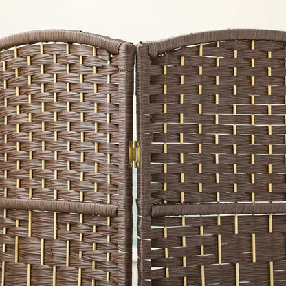 HOMCOM 3 Panel Room Divider 6 Ft Privacy Screen Hand-Woven Brown | Folding PP Wall Partition, Pine Wood Frame, Freestanding Room Separator, Bedroom Home Office, No Assembly - color: Brown, size: 3 Panel