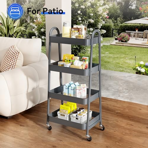 NEWBULIG 4-Shelf Metal Rolling Storage Utility Cart with Lockable Wheels - color: Gray, size: 4 Shelves