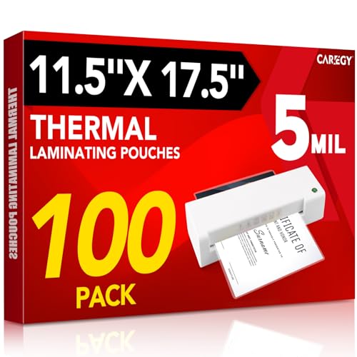 CAREGY 100 Pack Laminating Sheets, Hold 11 x 17 Inch Sheet | 5 Mil Clear Thermal Laminating Pouches 11.5 x 17.5 Inch Lamination Sheet Paper for Laminator, Round Corner - size: 100Pack-11.5 x 17.5Inch
