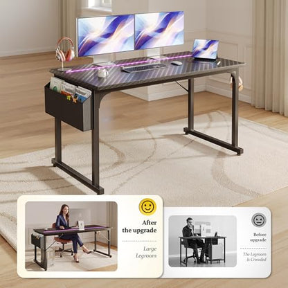 DurayLoly 48" Gaming Desk with Waterproof LED Lights for Bedroom,Black - color: Black, size: 48 IN