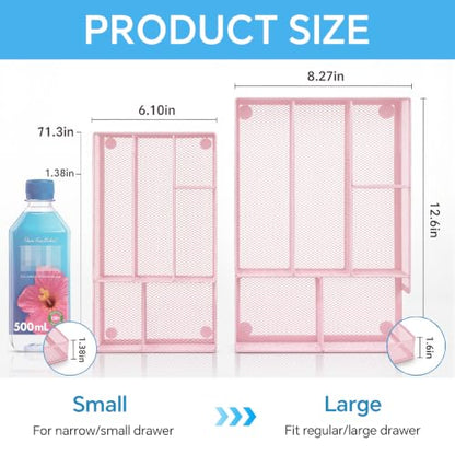 Desk Drawer Organizer, Office Drawer Divider Organizer Tray with 6 Compartments, Metal Mesh Desktop Organization and Accessories for Stationery Makeup Kitchen Toolroom School ＆Office (Large-Pink) - size: Large-Pink