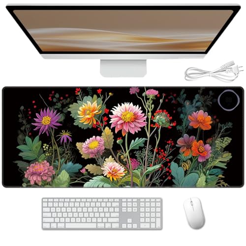 Heated Desk Pad 31.5" x 13" 3 Large Heated Mouse Pad with Heat Levels (40°C/45°C/50°C) & 3H Auto Shut-Off Desk Mat Fast Heating PU Leather Warmer Mousepad for Home Office - Beautiful Floral Flowers - color: Beautiful Floral Flowers, size: 31.5 x 13 inch