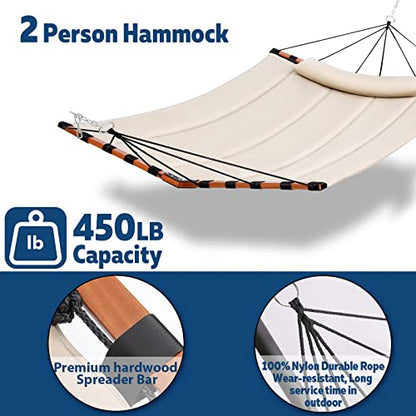 TegerDeger 12FT 2 Person Hammock with Stand V-Shape Spreader Bar - Beige - color: Beige