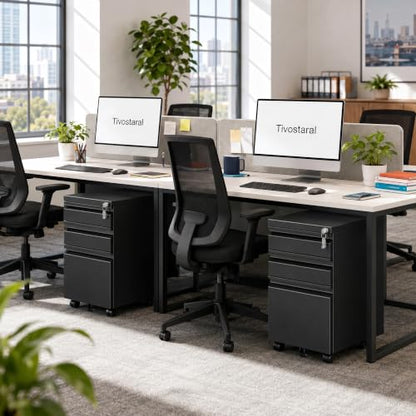 3 Drawer Mobile File Cabinet with Lock, Fully Assembled - color: Black