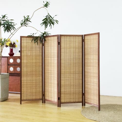 4 Panel Short Panel Divider Screen,3.95 FT Tall Bamboo Room Divider Folding Privacy Screen,Short Panel Divider Freestanding Room Divider for Room Seperation,Brown - color: Brown, size: 4 Panel