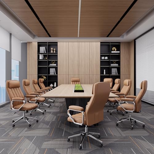 Okeysen Executive Office Chair, Modern Leather Chair with Headrest & Lumbar Support, High Back Ergonomic Chair with Padded Armrests & Seat, Height Adjustable Swivel Rolling Chair for Home Office. - color: Brown
