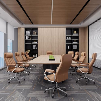 Okeysen Executive Office Chair, Modern Leather Chair with Headrest & Lumbar Support, High Back Ergonomic Chair with Padded Armrests & Seat, Height Adjustable Swivel Rolling Chair for Home Office. - color: Brown