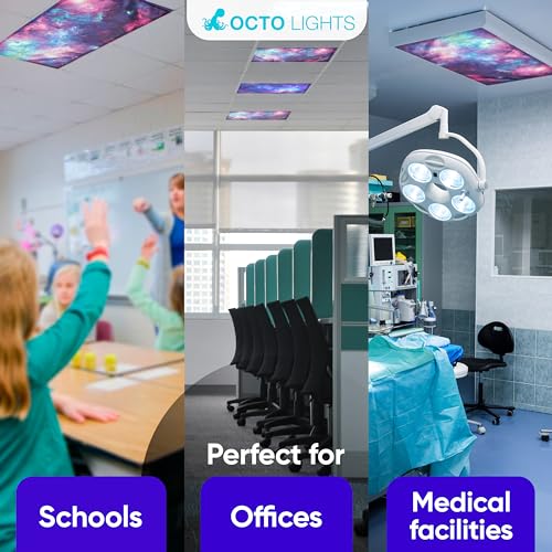 Fluorescent Light Covers for Ceiling Lights Classroom Magnetic Stars 4pk - color: Purple Nebula