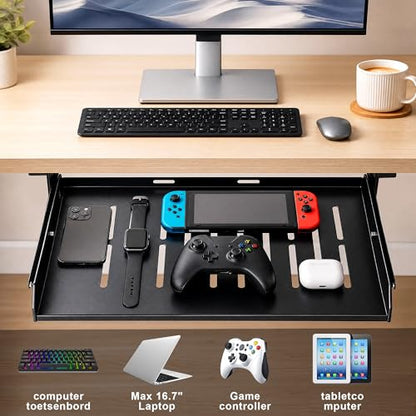 Under Desk Laptop Drawer with Air Vents, 16.3" x 12" Metal Laptop Drawer