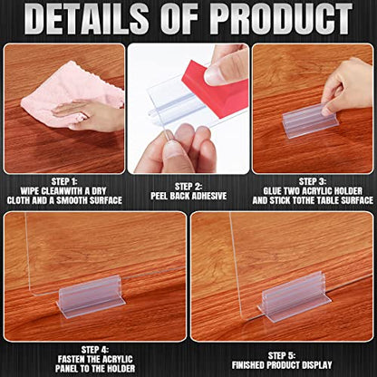 Weysat 12 Pcs Counter Desk Acrylic Panels Holder and 4 Pcs Acrylic Desk Divider Partition for Business, Office, School 24 x 16 Inches, Fasten Panels from (1/8 to 1/4) Inch Thick