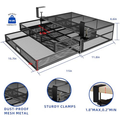 Under Desk Drawer Organizer No Drilling 2 Slide Out Drawer Under Table Storage Drawer Clamp On Under Desk Management Drawer Organizer Suitable for Home and Office