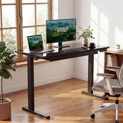 YDN Glass Standing Desk with Drawers 55x24 Inch Black - color: Black, size: 55 Inch