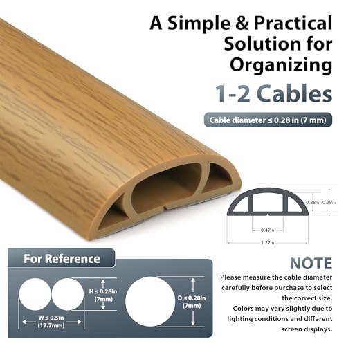 3.6FT Self-Adhesive Floor Cord Cover, Anti-Trip Cable Raceway | Smoked Brown Wood Cord Covers for Wires on Floor, Cable Cover for Wires, Cable Management , Cord Hider W 0.47" x H 0.28" - color: Smoked Brown Wood, size: W 1.22" X L 3.6'
