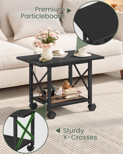 Printer Stand, 23.6" Under Desk Printer Table with Locking Wheels and Adjustable Feet, 2-Tier Heavy Duty Printer Cart with Shelf, Large Storage Rack for Home Office, Living Room, Black TPS01BB - color: Black