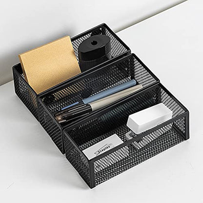 Amazon Basics Magnetic Storage Baskets, Mesh Organizers for Office Supplies and Workspace, 6" x 2.5" x 2.2", Black, 3-Pack - style: Magnetic Storage Bin