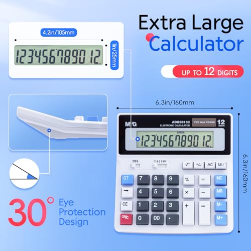 M&G Desk Calculator 12 Digit Extra Large LCD Display, Dual Solar Power and Battery, Accounting Calculator with Big Button, Battery Include, Perfect for Office Business Home Daily Use - style: Large Mechanical Buttons