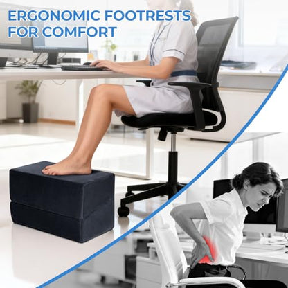3-Level Adjustable Foot Rest for Under Desk at Work, Black, 17x11.2x17 Inch | Ergonomic High-Density Foam Footstool Footrest Pillow with Crystal Velvet & Washable Cover for Office/Home/Game Chair - color: Black