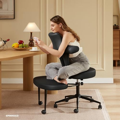 Extra Wide ADHD Cross Legged Office Chair, 360° Swivel Kneeling Meditation | Extra-wide cross-legged kneeling chair with reversible seat, 360° swivel, adjustable height—for ADHD, meditation & comfort - color: Pu Black