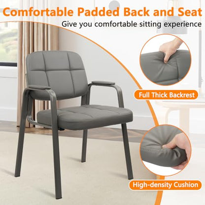 CLATINA Office Reception Guest Chair No Wheels, Leather Stationary Waiting Room Chairs with Padded Arms for Elderly Desk Conference Room Lobby Table Side Salon Grey 2 Pack - color: Grey, size: 2 Pack