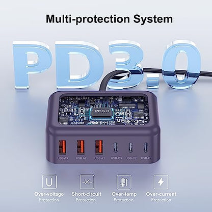 USB Fast Charger Block 50% Smaller 100W Max 6-Port GaN USB Charging Station - color: D-Purple, size: 100W