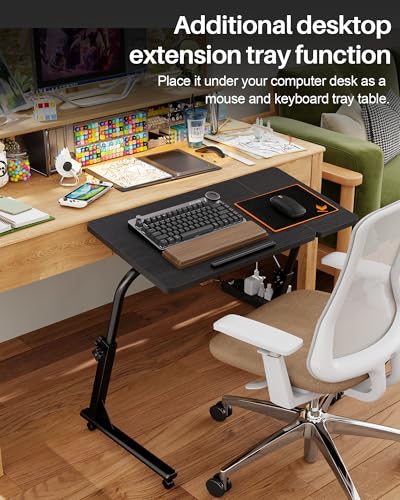 Adjustable Folding TV Tray Table, Mobile TV Dinner Tray for Eating on Couch - color: Black