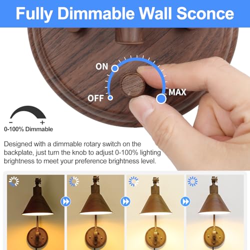 TRLIFE Wall Sconce Plug in, Dimmable Wall Sconce with Switch Swing Arm Wall Lights Plug in Wall Mounted Light Wall Sconces Lighting with 6FT Plug in Cord, E26 Base(1 Pack, Walnut Color) - color: Walnut color, size: 1 Pack- (Switch)