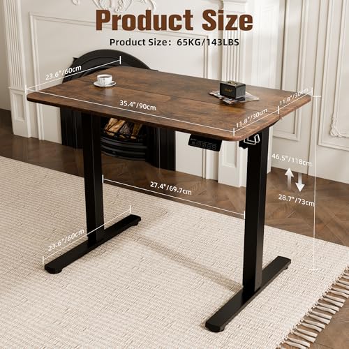 Small Standing Desk,35"x24" Height Adjustable Sit-Stand Home Office, Brown | Electric Adjustable Standing Desk, Sit to Stand Computer Office Desk with Splice Board, Memory Preset, Lifts 28.7''-46.5" - color: Rustic Brown, size: 35 inch