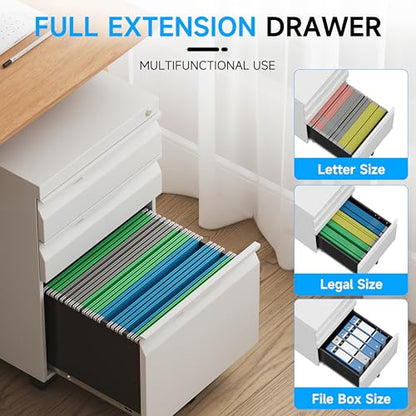 Bestoo Mobile File Cabinet, 3 Drawers Filing Cabinet with Wheels - color: White, size: 3Drawer-Mobile-24.2"H