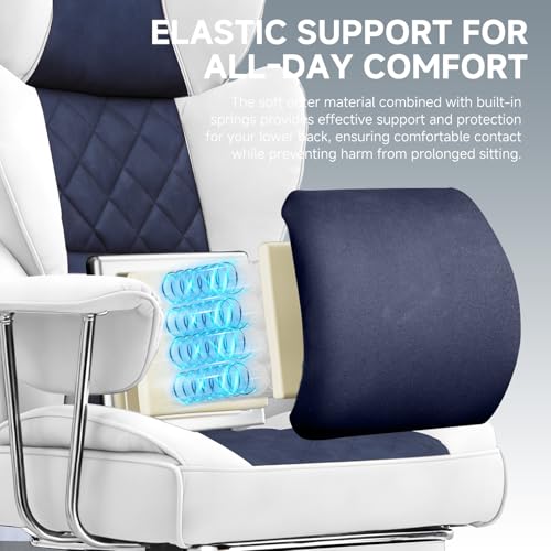 GTPLAYER Gaming Chair,Office Chair with Pocket Spring Lumbar Support, Ergonomic Comfortable Wide Office Desk Computer Chair with Outward Fixed Soft Armrests and Footrest (Fabric, Light Blue & White) - color: Light Blue White