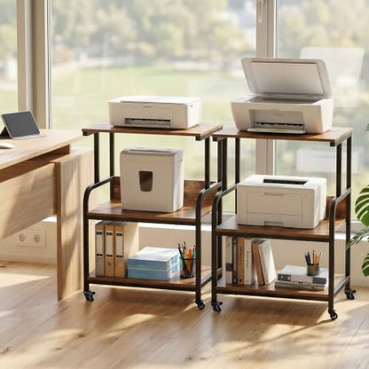 GIANTEX 21.5"x16"x32" Rolling Printer Stand with Adjustable Storage Shelf - color: Rustic Brown, size: 21.5"x16"x32"
