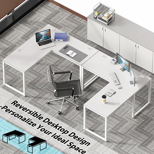 SHW 55 x 60 Commercial-Grade L-Shape Corner Office Computer Desk, White | 10-Year Limited Warranty - color: White
