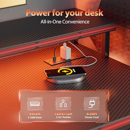 Mericonia 60 inch Gaming Desk with Drawers, Reversible Computer Desk, Black - color: Carbon Fiber, size: 60"
