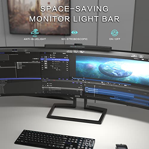 ONWAY Curved Monitor Light Bar with Wireless Remote,Monitor Auto-Dimming and Camera Base,Applicable to All Screens. No Screen Glare,for Home Office - color: Black