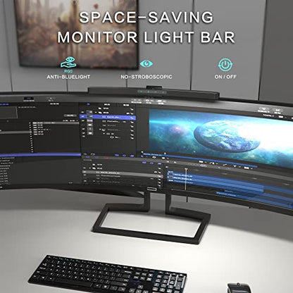 ONWAY Curved Monitor Light Bar with Wireless Remote,Monitor Auto-Dimming and Camera Base,Applicable to All Screens. No Screen Glare,for Home Office - color: Black