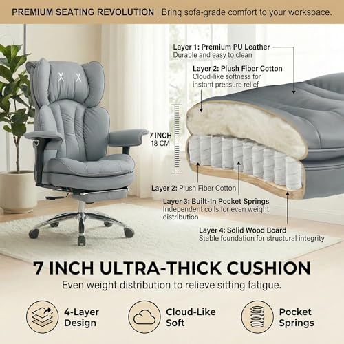 Big & Tall Office Chair, 400lbs Executive Chair with Footrest, Gray - color: Grey