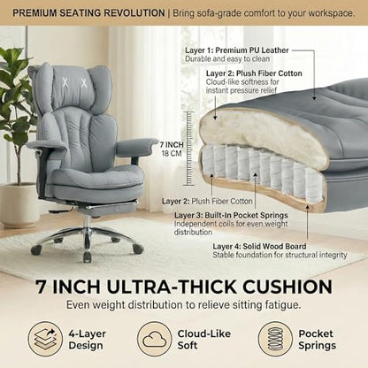 Big & Tall Office Chair, 400lbs Executive Chair with Footrest, Gray - color: Grey