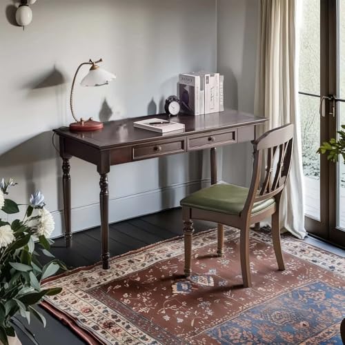 Walnut Writing Desks with Drawers, 47" French Country Style - color: Walnut, size: Standard-47 inches