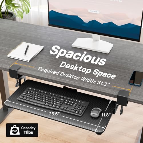 BONTEC KMT01 Under Desk Keyboard Tray, Pull-Out Keyboard & Mouse Platform with C-Clamp, 25.6 x 11.8 in Space-Saving Ergonomic Slide-Out Drawer, Black Carbon Fiber - color: Black Carbon Fiber, size: 25.6" x 11.8"