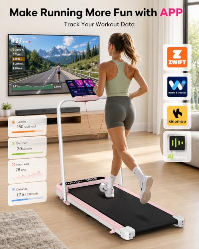 Cardirun Walking Pad with Incline and Stable Handle Bar, Foldable Treadmill | 350+ lbs Capacity, 3.0HP Quiet Under Desk Treadmills for Home, Portable Treadmill with APP, Remote Control and LED Display - color: PINK