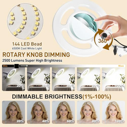 Facial 10X Magnifying Lamp for Esthetician, 2500 Lumens, Stepless Dimmable, Adjustable Swing Arm, LED Lighted Standing Mag Floor Lamp for Eyelash Extensions, Tattoo, Crafts, Nail Art, Pedicure - color: White