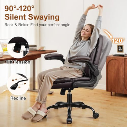 Office Desk Chair, Ergonomic Computer Chair with Unique Dual-Layer Support - color: Dark Brown
