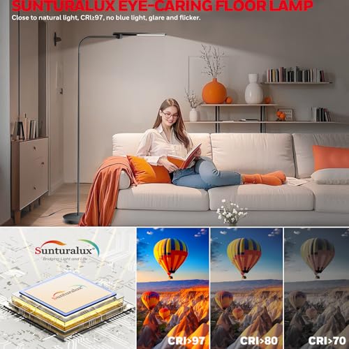 Honeywell LED Floor Lamp with Remote, CRI97 Dimmable Gooseneck 77" Black | 96 Sunturalux LED Beads 3 Color Temps 3000K-5000K,Wireless Remote,Modern Standing Lamp for Living Room Bedroom Office Reading - color: New Black