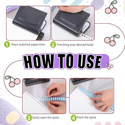 10 Hole Binding Machine for Planners with 10PCS 30Hole Spiral Binding Coils | Metal Manual Binding System, Punches 26 Holes on B5, 30 Holes on A4, 20 Holes on A5 Paper, Black