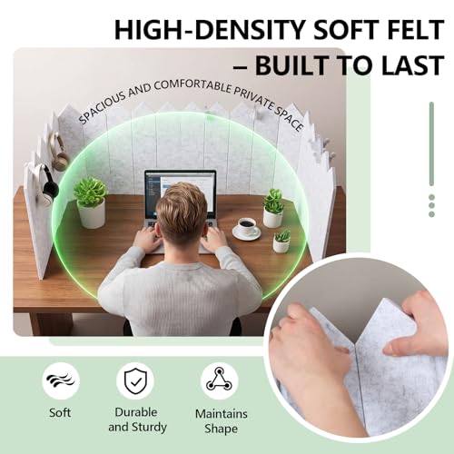 86.5 x 16'' Foldable Felt Desk Divider with 25 Thumbtacks & 8 Clips, Acoustic Desk Partition Privacy Panel, Versatile Cubicle Shield Hanging Note Item, for Office Home (Triangular) - style: Triangular