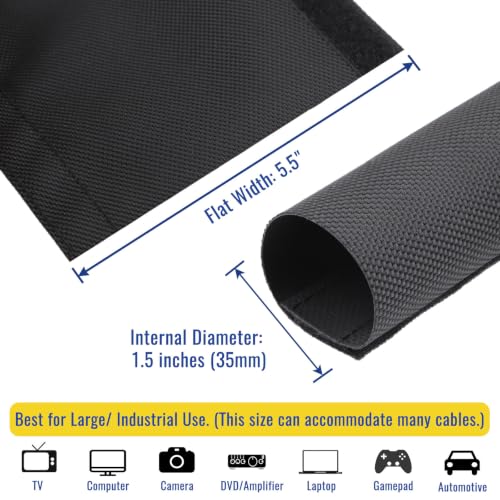 1.5" - 6.6Ft Hook and Loop Cable Sleeve, Wire Protector for Pets - size: 1.5" - 6.6Ft