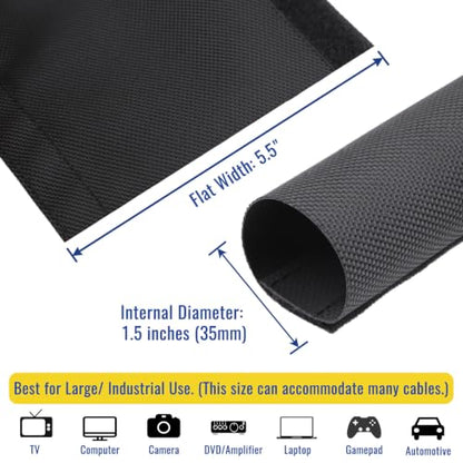 1.5" - 6.6Ft Hook and Loop Cable Sleeve, Wire Protector for Pets - size: 1.5" - 6.6Ft